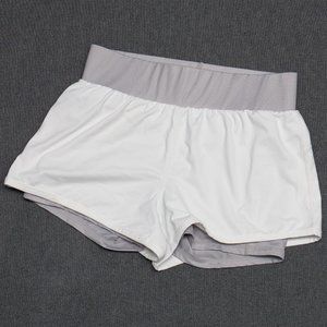 White with gray lined Fabletics shorts